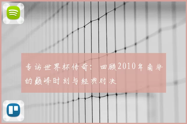 专访世界杯传奇：回顾2010年南非的巅峰时刻与经典对决